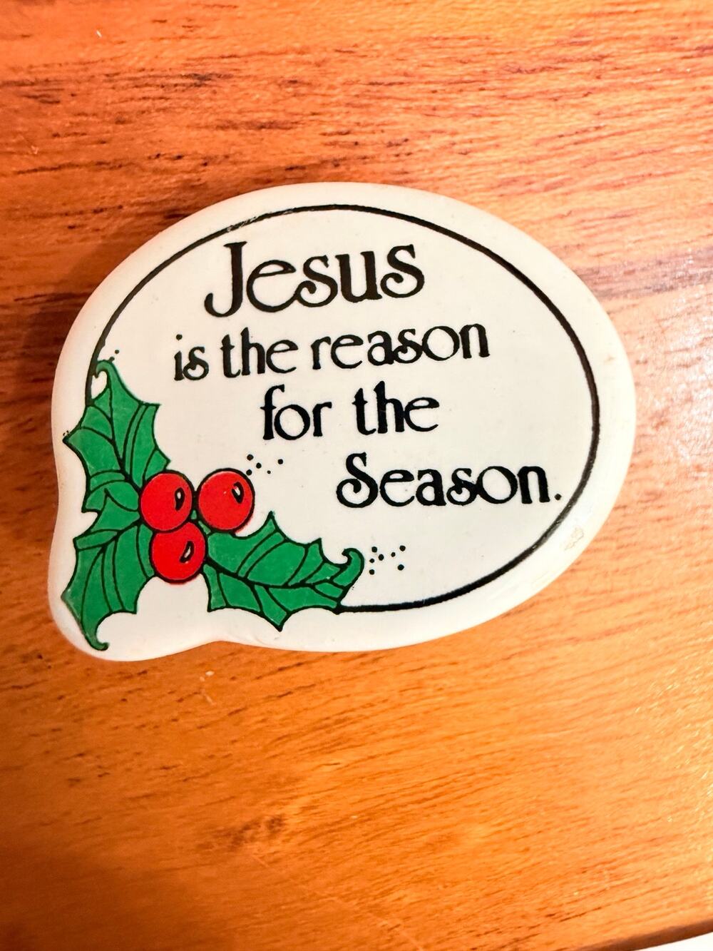 Vintage Ceramic Jesus Is the Reason for the Season Christmas Lapel Pin